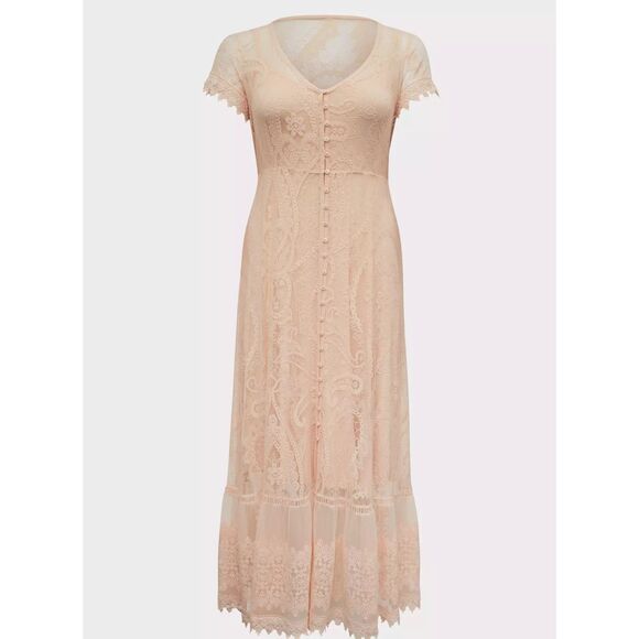 Torrid Sheer Lace Maxi Dress 3X-4X Pink Vintage Victorian Romantic Bridal Fairy - Picture 1 of 10